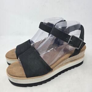TOMS Black Platform Sandals Ankle Strap Espadrille Flatform 8.5